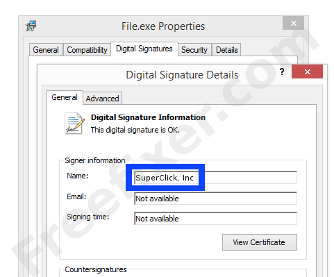 Screenshot of the SuperClick, Inc certificate